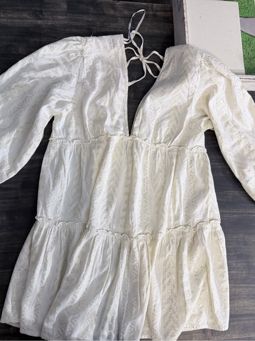 blue island Cream Jumpsuit with Gold Thread Detail Women’s Large